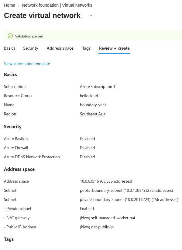 ss output on the Azure target showing sshd listening and an established connection from the worker